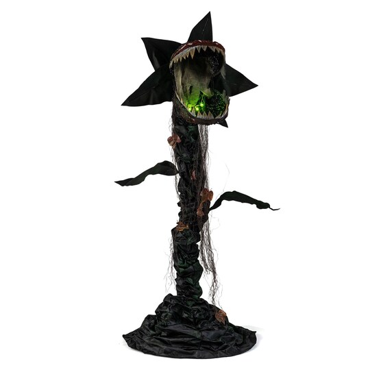 Slickblue; Animated Halloween Man-Eating Plant Decoration with Moving Jaws, Color-Changing LED Mouth, Sound Effects and Tripod Stand for Haunted House; Category:Halloween Animatronics; Image:1